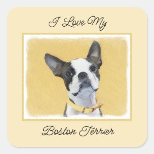 Boston Terrier Painting - Niedliche Original Dog A Quadratischer Aufkleber