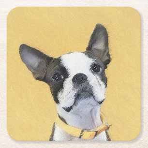 Boston Terrier Painting - Niedliche Original Dog A Rechteckiger Pappuntersetzer