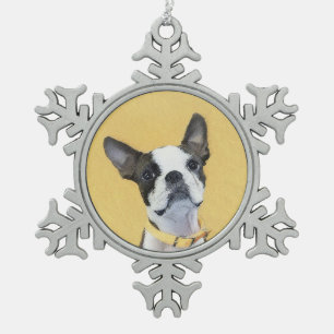 Boston Terrier Painting - Niedliche Original Dog A Schneeflocken Zinn-Ornament