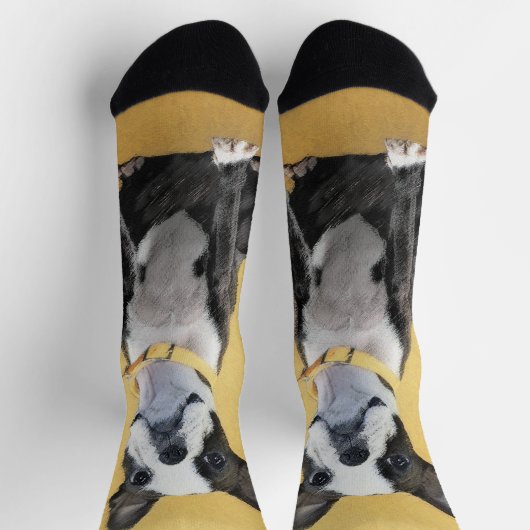 Boston Terrier Painting - Niedliche Original Dog A Socken (Oben)