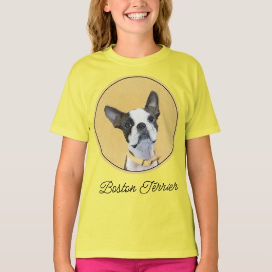 Boston Terrier Painting - Niedliche Original Dog A T-Shirt (Vorderseite)