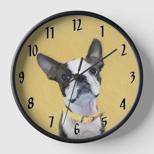 Boston Terrier Painting - Niedliche Original Dog A Uhr (Vorderseite)