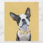 Boston Terrier Painting - Niedliche Original Dog A Weinetikett (Einzelnes Label)