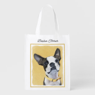 Boston Terrier Painting - Niedliche Original Dog A Wiederverwendbare Einkaufstasche