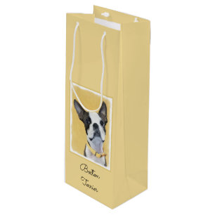 Boston Terrier Painting - Niedliche Original Hund Geschenktüte Für Weinflaschen
