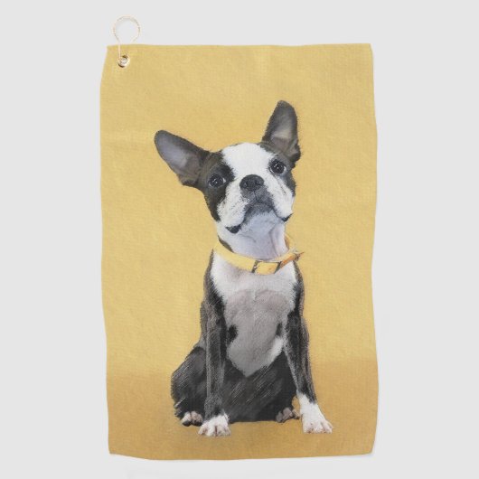 Boston Terrier Painting - Niedliche Original Hund Golfhandtuch (Vorderseite)