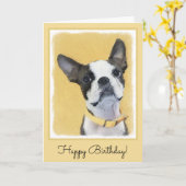 Boston Terrier Painting - Niedliche Original Hund  Karte (Gelbe Blume)