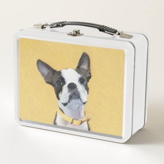 Boston Terrier Painting - Niedliche Original Hund Metall Brotdose (Vorderseite)