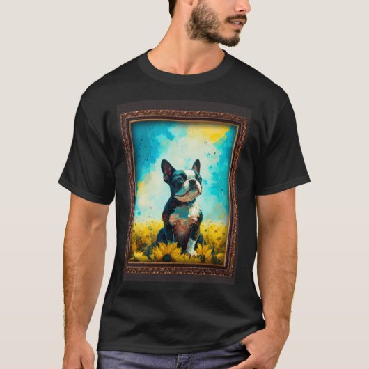 Boston Terrier Painting Sunflower Flower Mom Women T-Shirt (Vorderseite)