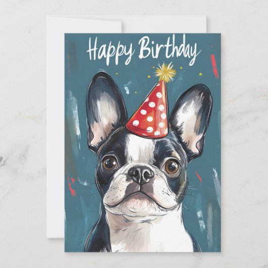 Boston Terrier Party Hat Birthday Party Einladung (Vorderseite)