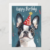 Boston Terrier Party Hat Birthday Party Einladung (Vorne/Hinten)