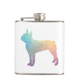 Boston Terrier Pastel Geo Pattern Silhouette Flachmann
