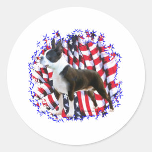 Boston Terrier Patriot Runder Aufkleber