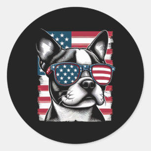 Boston Terrier Patriotic Sunglasess American Flag Runder Aufkleber