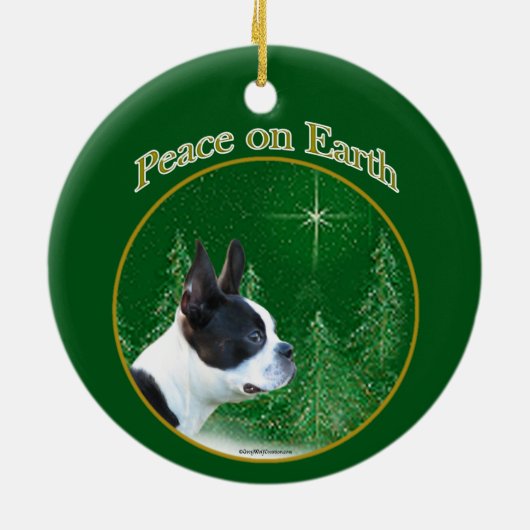 Boston Terrier Peace Keramik Ornament (Hinten)