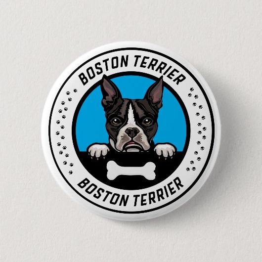 Boston Terrier Peeking Illustration Abzeichen Button (Vorderseite)