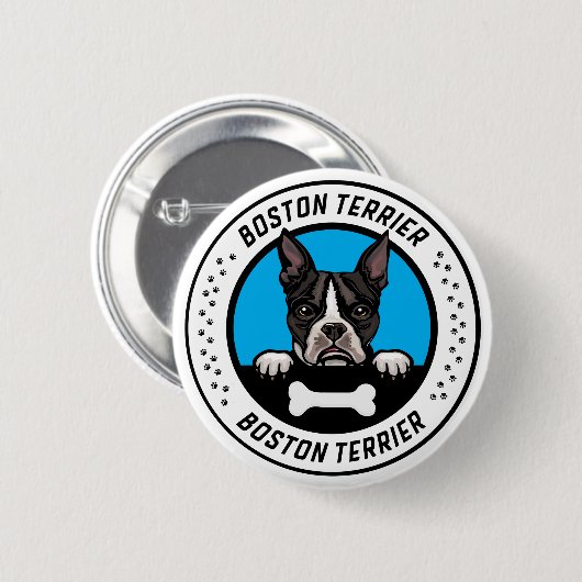 Boston Terrier Peeking Illustration Abzeichen Button (Vorne & Hinten)