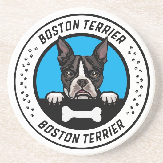 Boston Terrier Peeking Illustration Abzeichen Getränkeuntersetzer (Vorne)