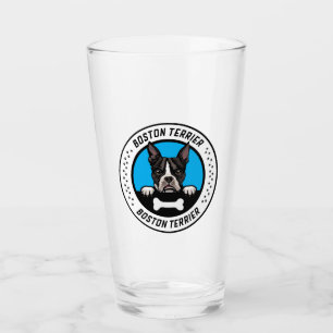 Boston Terrier Peeking Illustration Abzeichen Glas