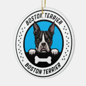 Boston Terrier Peeking Illustration Abzeichen Keramik Ornament (Links)