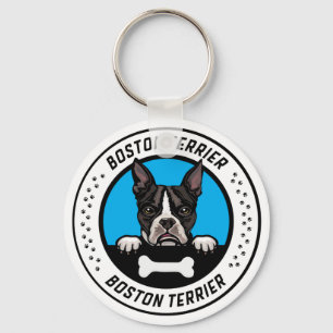 Boston Terrier Peeking Illustration Abzeichen Schlüsselanhänger