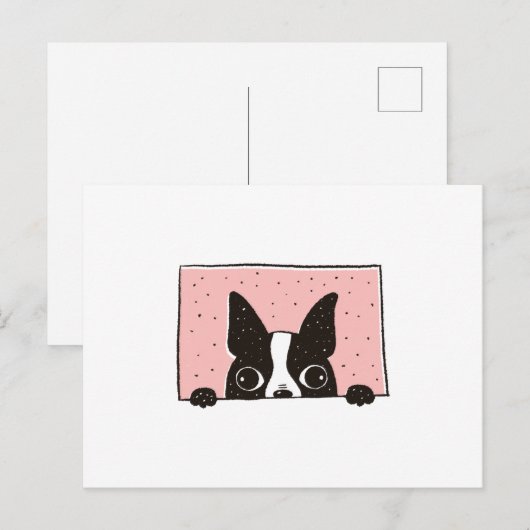 Boston Terrier Peeking Postkarte (Vorne/Hinten)
