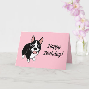 Boston Terrier Pink Happy Birthday Karte