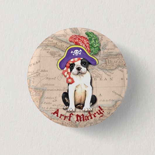 Boston Terrier Pirate Button (Vorderseite)