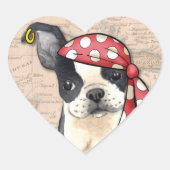 Boston Terrier Pirate Herz-Aufkleber (Vorderseite)
