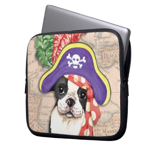 Boston Terrier Pirate Laptopschutzhülle (Vorderseite Links)