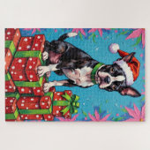Boston Terrier Pop Art Christmas Packages Hat Puzzle (Horizontal)