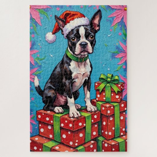 Boston Terrier Pop Art Christmas Packages Hat Puzzle (Vertikal)