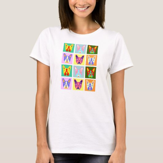 Boston Terrier Pop Art T-Shirt (Vorderseite)