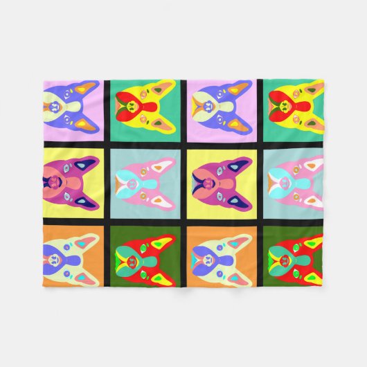 Boston-Terrier-Pop-Kunst Fleecedecke (Vorderseite (Horizontal))