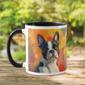 Boston Terrier Portrait Abstrakt Background Tasse