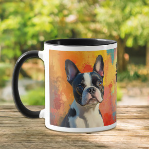 Boston Terrier Portrait Abstrakt Background Tasse