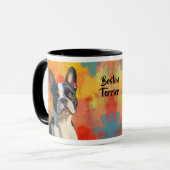 Boston Terrier Portrait Abstrakt Background Tasse (Vorderseite Links)