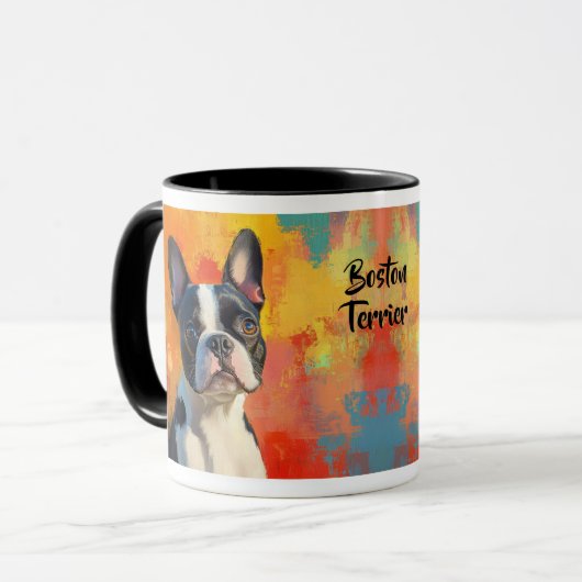 Boston Terrier Portrait Abstrakt Background Tasse (Vorderseite Links)