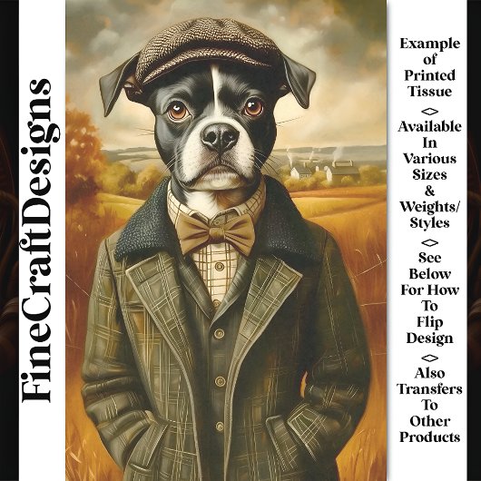 Boston Terrier Portrait in Landschaft CG8 Decoupag Seidenpapier