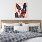 Boston Terrier Portrait mit Red Bow Krawatte Leinwanddruck (Insitu (Schlafzimmer))