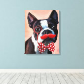 Boston Terrier Portrait mit Red Bow Krawatte Leinwanddruck (Insitu (Holzboden))