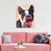 Boston Terrier Portrait mit Red Bow Krawatte Leinwanddruck (Insitu (Wohnzimmer))