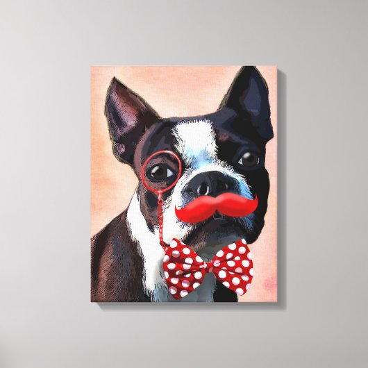 Boston Terrier Portrait mit Red Bow Krawatte Leinwanddruck (Vorderseite)