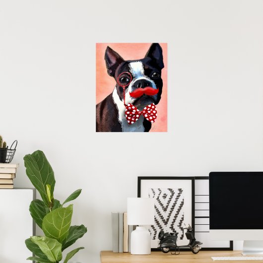 Boston Terrier Portrait mit Red Bow Krawatte Poster (Heimbüro)