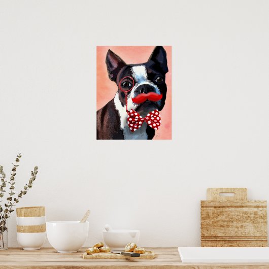 Boston Terrier Portrait mit Red Bow Krawatte Poster (Küche)