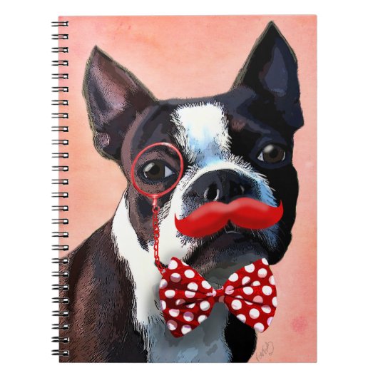 Boston Terrier Portrait mit Red Bow Krawatte und 2 Notizblock (Vorderseite)