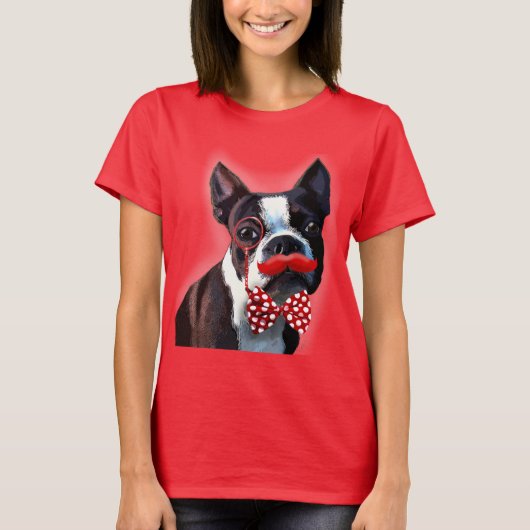 Boston Terrier Portrait mit Red Bow Krawatte und 2 T-Shirt (Vorderseite)