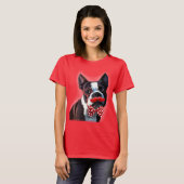 Boston Terrier Portrait mit Red Bow Krawatte und 2 T-Shirt (Vorne ganz)