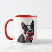 Boston Terrier Portrait mit Red Bow Krawatte und 2 Tasse (Links)