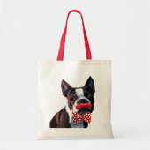 Boston Terrier Portrait mit Red Bow Krawatte und 2 Tragetasche (Vorne)